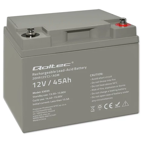 Qoltec 12V 45Ah AGM akkumulátor karbantartásmentes