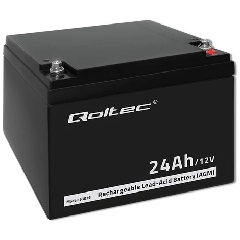 Qoltec 12V 24Ah AGM akkumulátor fekete színben