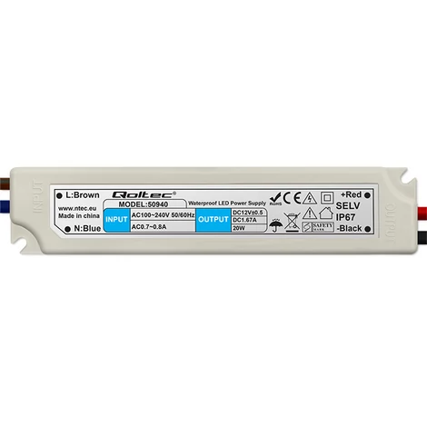 Qoltec 20W IP67 vízálló LED meghajtó tápegység