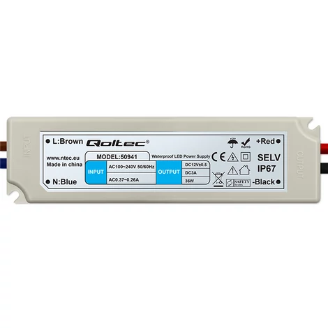 Qoltec 36W IP67 vízálló LED meghajtó 12V
