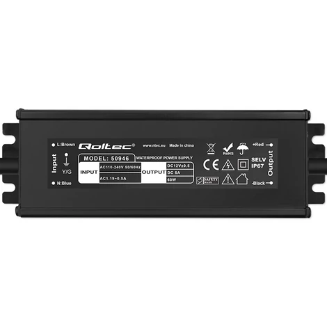 Qoltec 60W IP67 vízálló LED meghajtó fekete színben