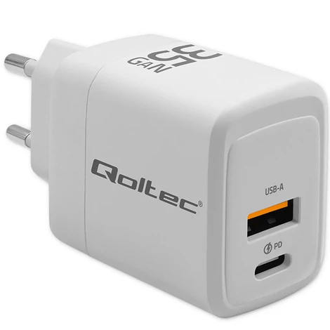 Qoltec GaN 35W töltő USB-C és QC 3.0 porttal