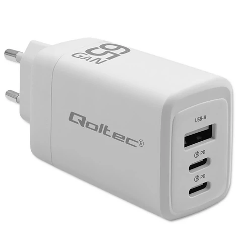 Qoltec GaN 65W töltő, 2 USB-C és 1 USB-A port