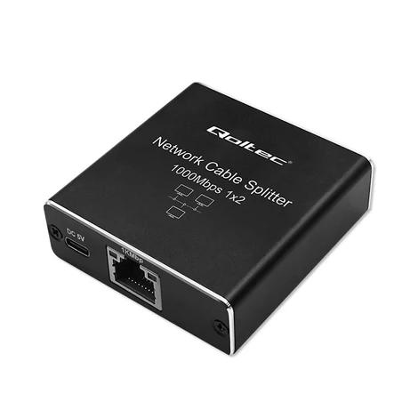 Qoltec 1x2 port RJ45 splitter mini SWITCH alumínium házban
