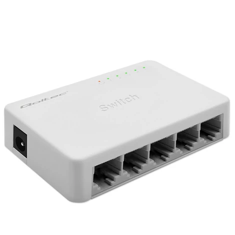 Qoltec Hálózati SWITCH 5 RJ45 porttal fehér színben