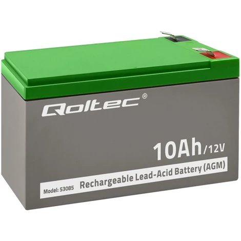 Qoltec 12V 10Ah AGM akkumulátor szürke és zöld színben