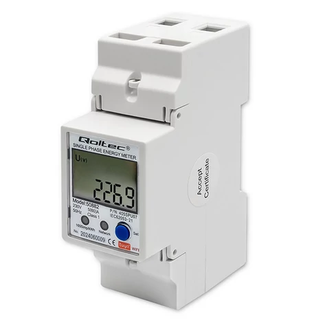 Qoltec egyfázisú elektronikus energiafogyasztás mérő DIN sínre