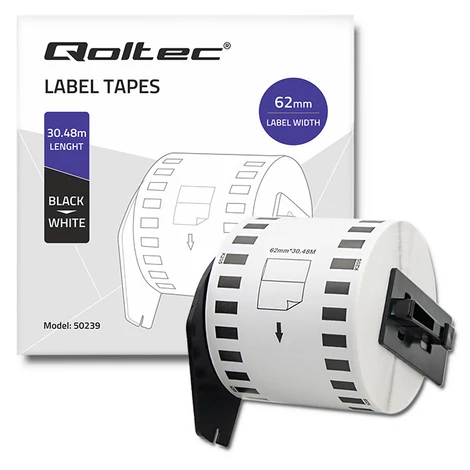 Qoltec BROTHER DK-22205 címkeszalag fehér fekete felirattal