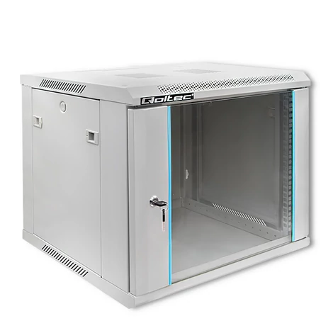 Qoltec 19" RACK szekrény edzett üvegajtókkal szürke színben