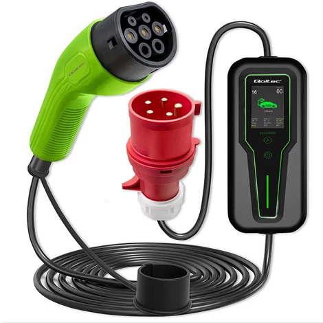 Qoltec 11kW mobil EV töltő Type 2 LCD kijelzővel