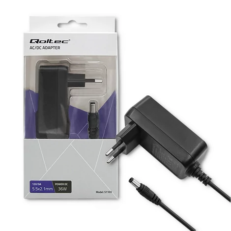 Qoltec 36W hálózati adapter 12V 3A fekete színben