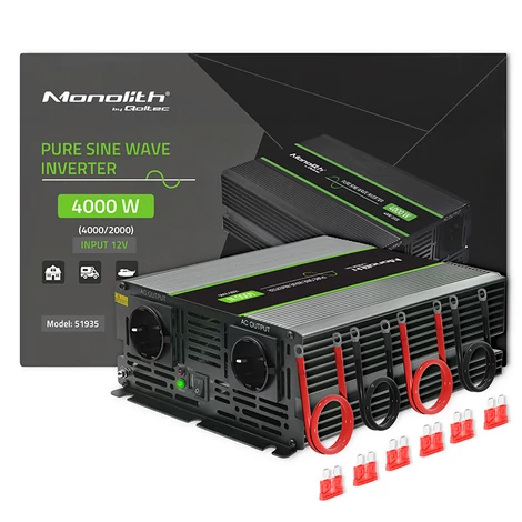 Qoltec 2000W inverter, tiszta szinuszhullám, fekete színben