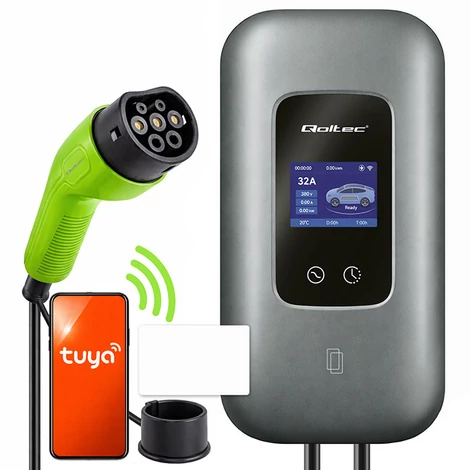 Qoltec 22kW EV töltőállomás Type2 RFID LCD Wi-Fi