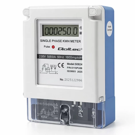 Qoltec egyfázisú elektronikus energiafogyasztás mérő LCD kijelzővel