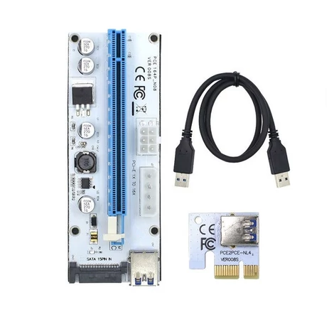 Qoltec Riser PCI-E 1x - 16x | USB 3.0 | ver. 008S | Univerzális | USB / SATA / MOLEX / PCI-E