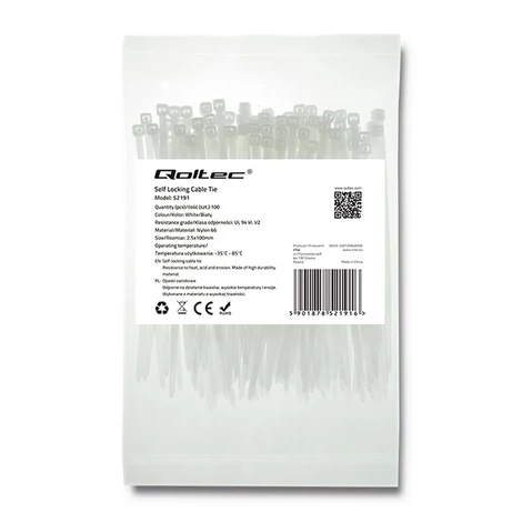 Qoltec 2.5*100mm fehér önzáró kábelkötegelő