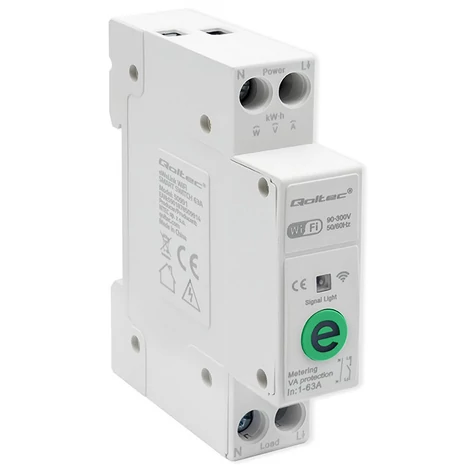 Qoltec Wi-fi DIN sínre szerelhető relé villamos fogyasztásmérővel 63A| eWeLink Sonoff által | Wi-Fi | LED