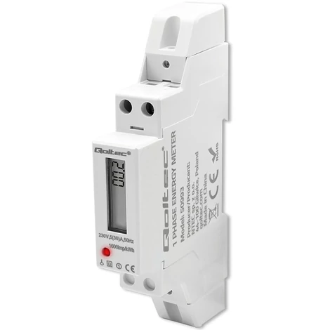 Qoltec Egyfázisú elektronikus mérő | DIN sínre szerelhető energiafogyasztás mérő | 230V | 30A | LCD | 1P
