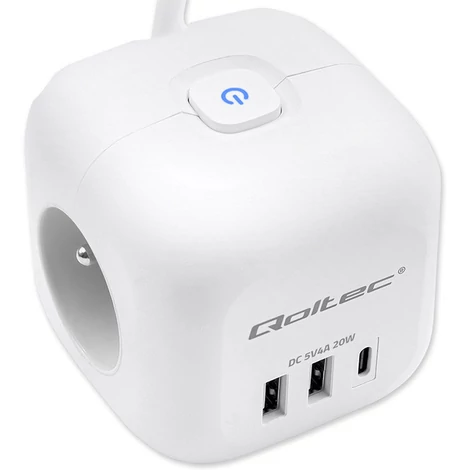 Qoltec Power Cube 6 az 1-ben hosszabbító világító kapcsolóval