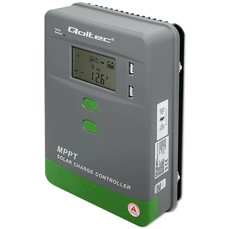 Qoltec MPPT napelemes töltésvezérlő hőmérséklet-érzékelővel 30A | 12V / 24V | LCD | 2 x USB | Bluetooth | APP | GEL | LiFePO4