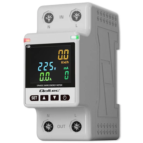 Qoltec egyfázisú elektronikus wattmérő DIN sínre szerelhető