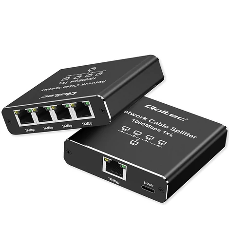Qoltec Ethernet elosztó mini SWITCH 1x4 RJ45 alumínium házban