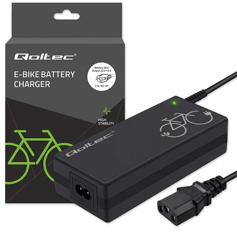 Qoltec 36V elektromos kerékpár töltő C14-IEC-3P csatlakozóval