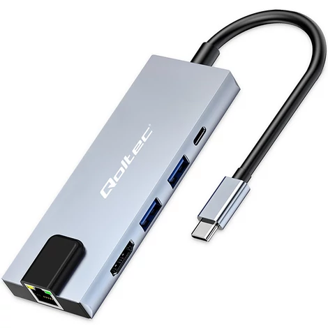 Qoltec Hub adapter USB-C 5 az 1-ben | USB-C PD 100W | 2x USB | HDMI 4K | RJ45