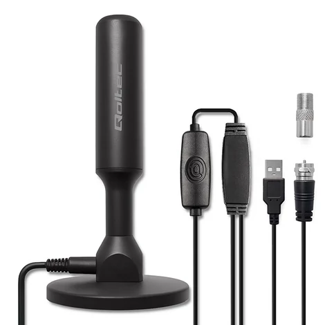Qoltec DVB-T2 TV antenna jelerősítővel és mágneses talppal