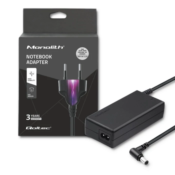 Qoltec Laptop töltő adapter 65W | 19V | 3.42A | 5.5*2.5 | +tápkábel
