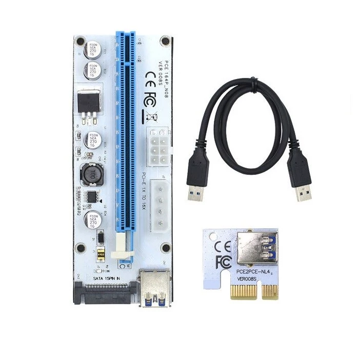 Qoltec Riser PCI-E 1x - 16x | USB 3.0 | ver. 008S | Univerzális | USB / SATA / MOLEX / PCI-E