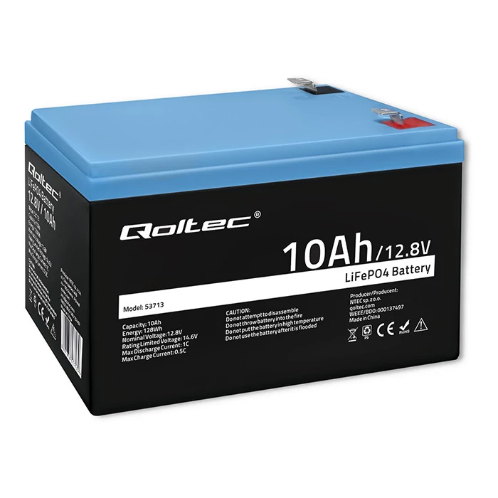 Qoltec LiFePO4 lítium-vas-foszfát akkumulátor | 12.8V | 10Ah | 128Wh | BMS